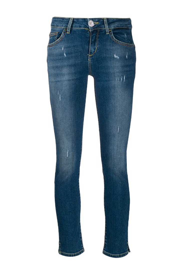 LIU JO Liu jo blauwe jeans met splitjes en glitterknoop