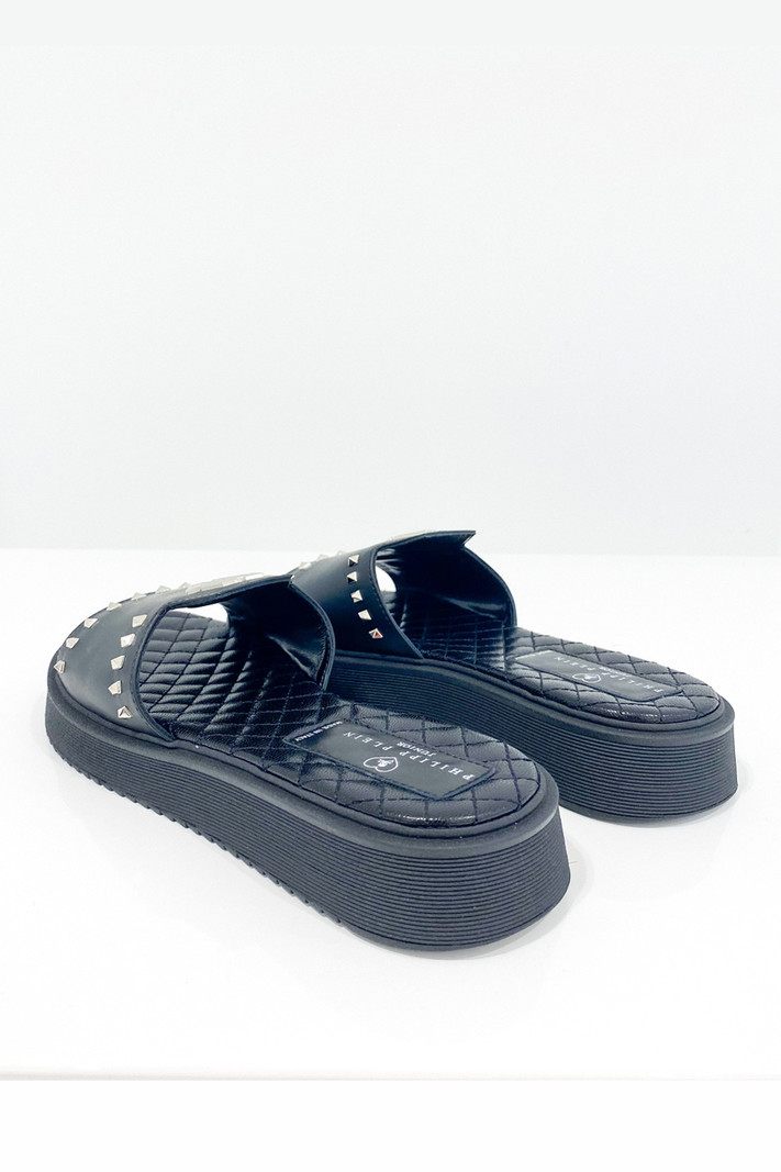 PHILIPP PLEIN PP sandal leather with PP logo and silver studs Black
