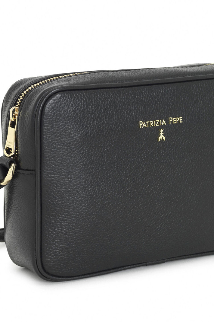PATRIZIA PEPE Patrizia Pepe crossbody bag with gold lettering and logo Black