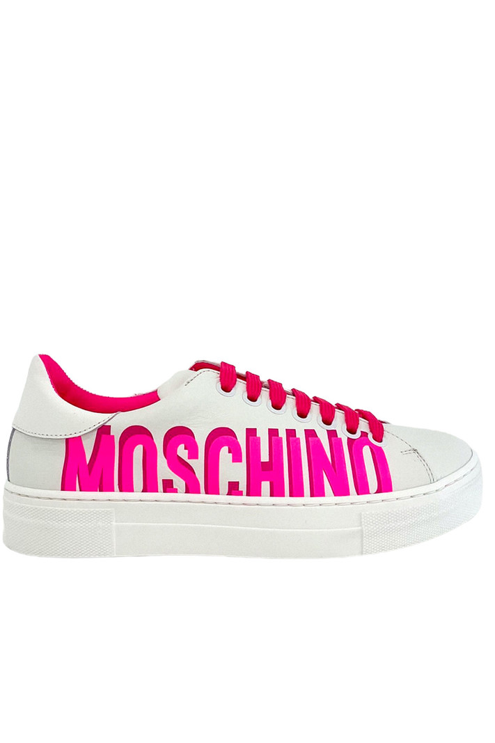 MOSCHINO + Kids Moschino sneaker met logo in neon roze Wit