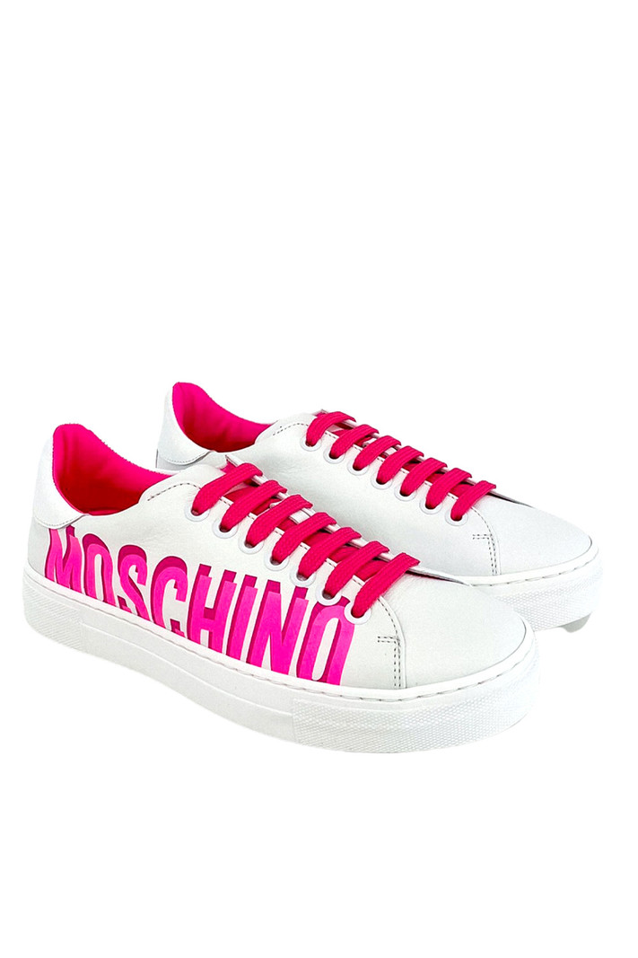 MOSCHINO + Kids Moschino sneaker met logo in neon roze Wit