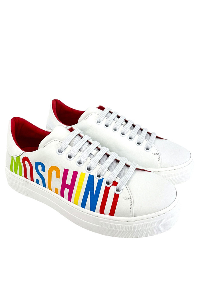 MOSCHINO + Kids Moschino sneaker met merk naam in verschillde kleuren Wit