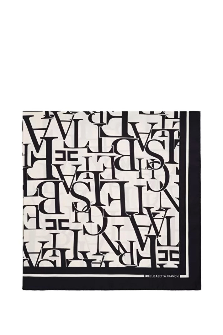 ELISABETTA FRANCHI Elisabetta Franchi silk scarf with letter pattern in Ecru / Black / Beige