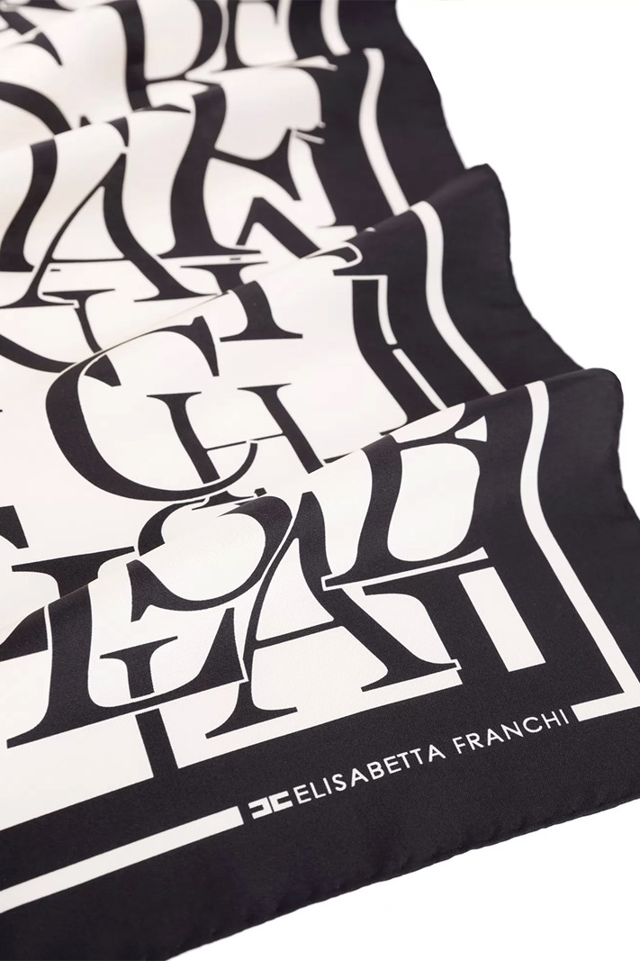 ELISABETTA FRANCHI Elisabetta Franchi silk scarf with letter pattern in Ecru / Black / Beige