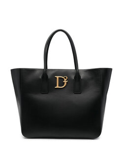 Z (S(UPER SALE Dsquared2 statement shopper leather with gold logo Black