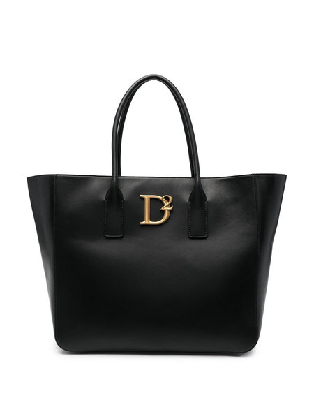 DSQUARED2 Dsquared2 statement shopper leather with gold logo Black