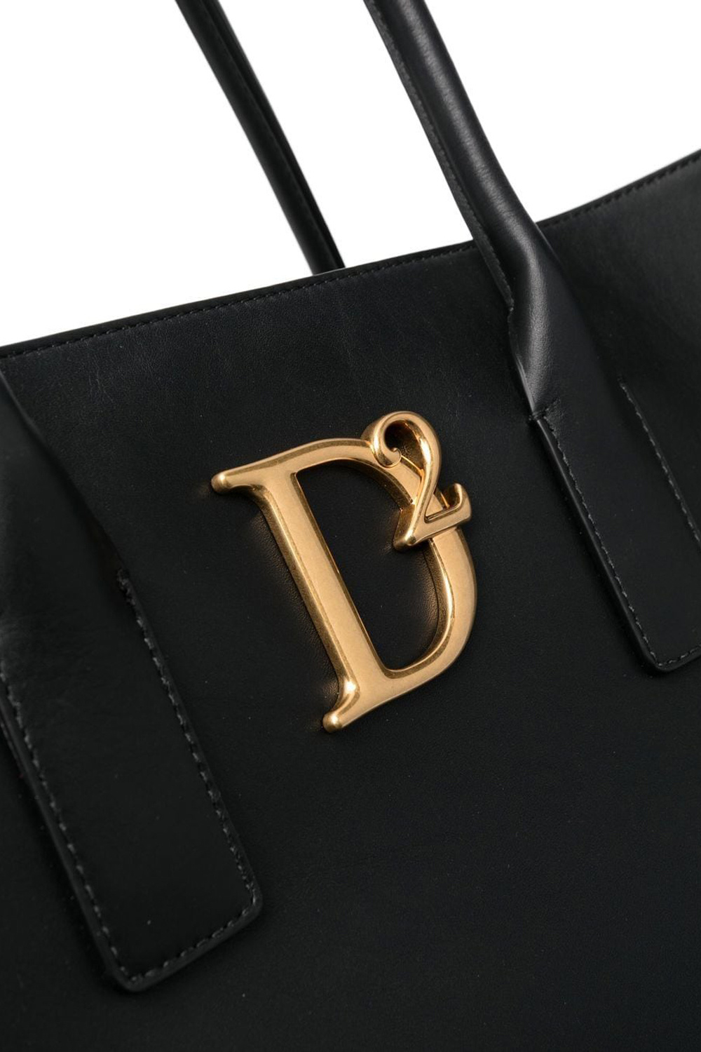 Z (S(UPER SALE Dsquared2 statement shopper leer met gouden logo Zwart