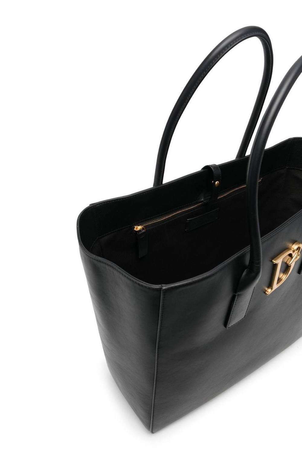 Z (S(UPER SALE Dsquared2 statement shopper leer met gouden logo Zwart