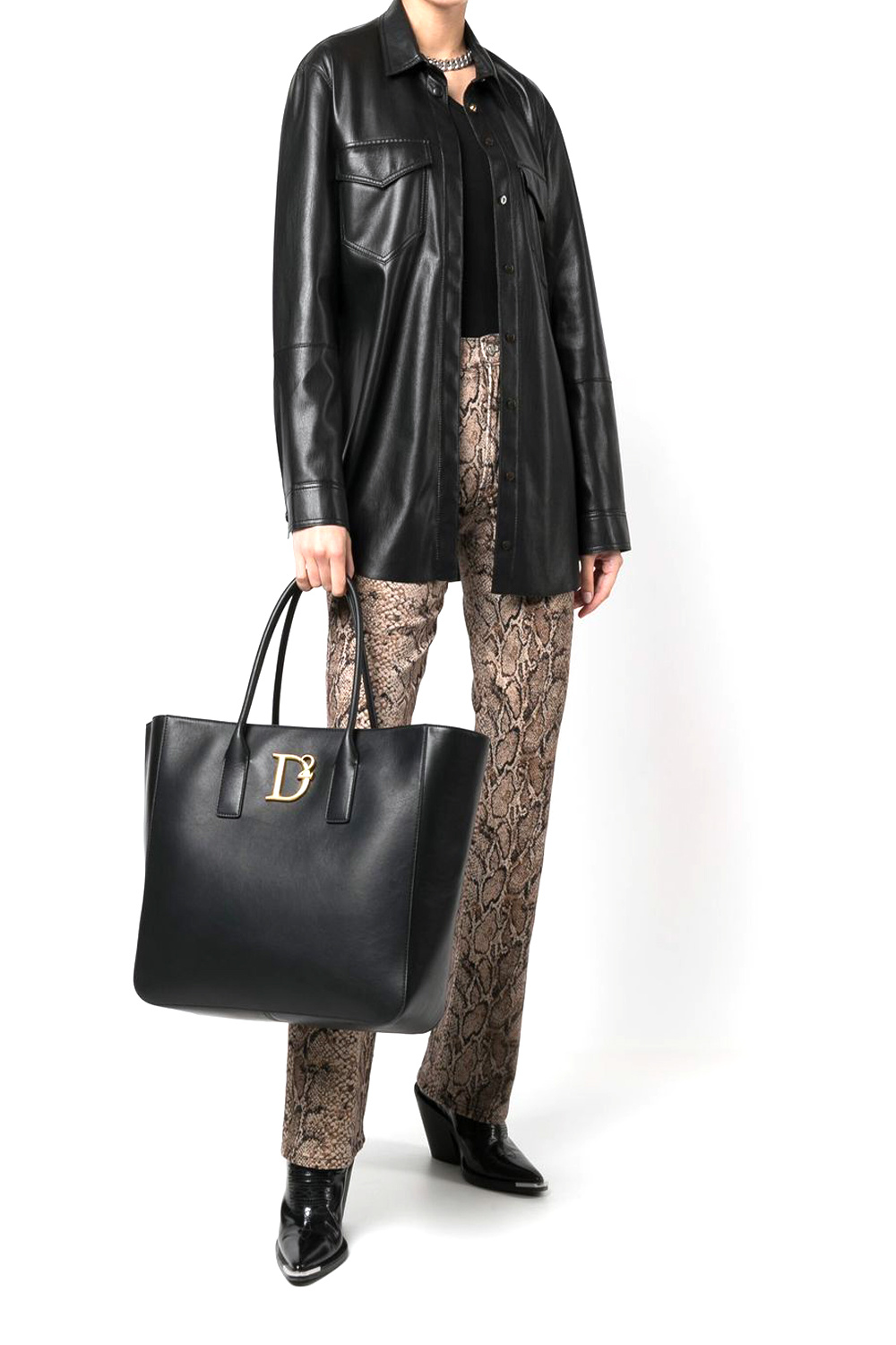 Z (S(UPER SALE Dsquared2 statement shopper leer met gouden logo Zwart