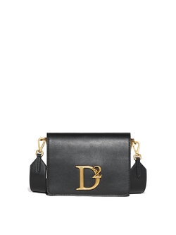 Z (S(UPER SALE Dsquared2 handbag D2 statement shoulder bag with gold logo Black