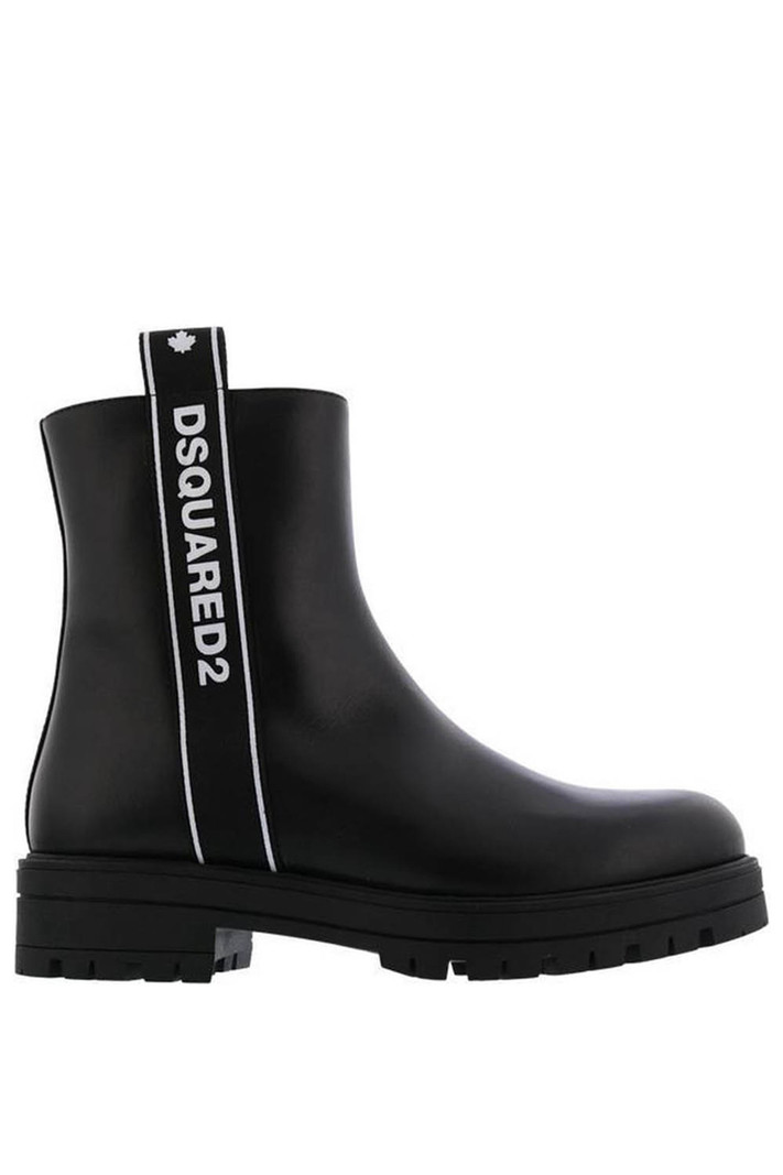 DSQUARED2 Dsquared2 leren  boots met rits en logotape Zwart ( valt een maat groter uit )