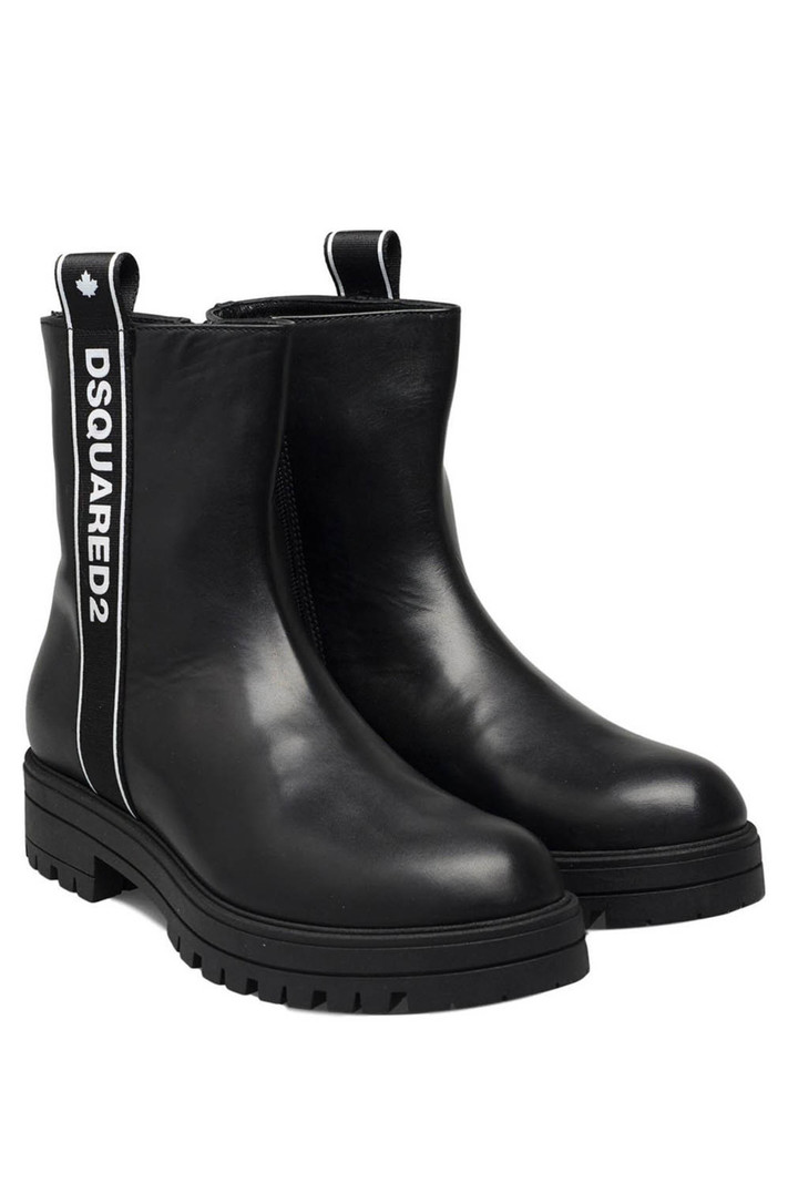 DSQUARED2 Dsquared2 leren  boots met rits en logotape Zwart ( valt een maat groter uit )