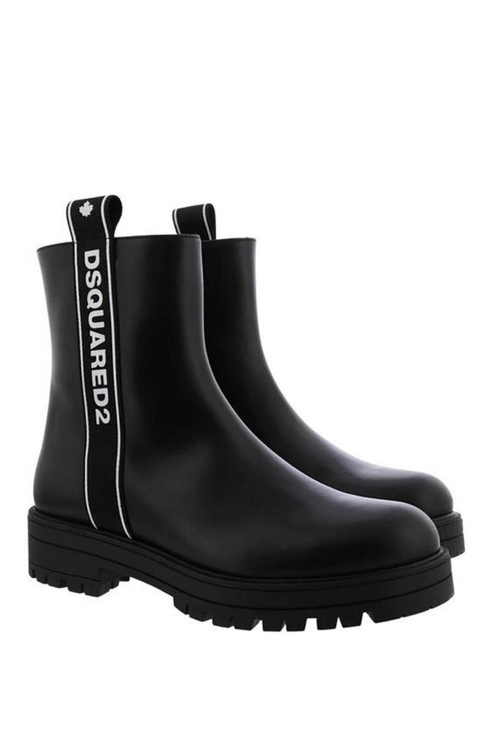 DSQUARED2 Dsquared2 leren  boots met rits en logotape Zwart ( valt een maat groter uit )