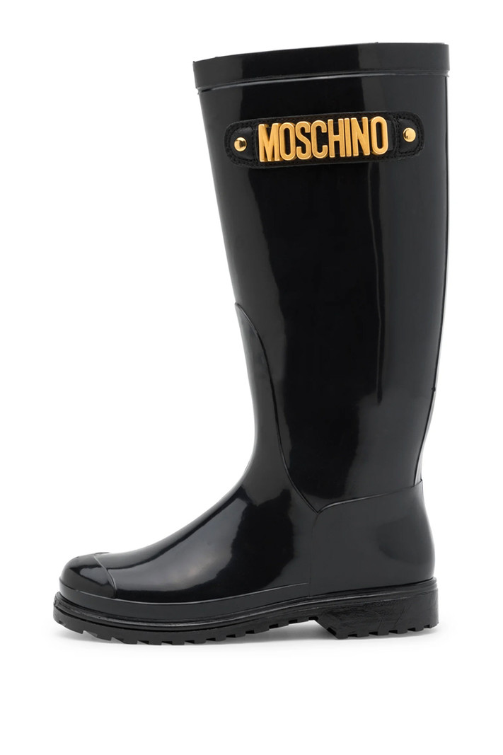 MOSCHINO + Kids Moschino rain boots rain boot gold logo Black