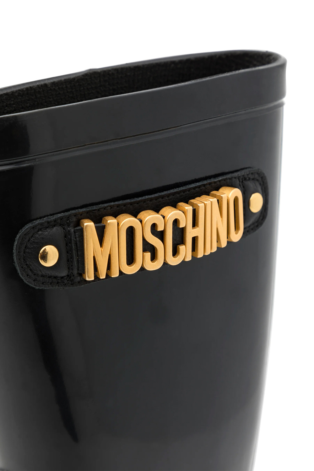 Een nacht Maken als je kunt Moschino rain boots regenlaars gouden logo Zwart -