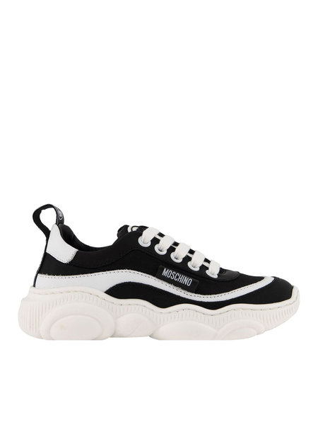 MOSCHINO + Kids Moschino sneaker with wave and logo in Black /White