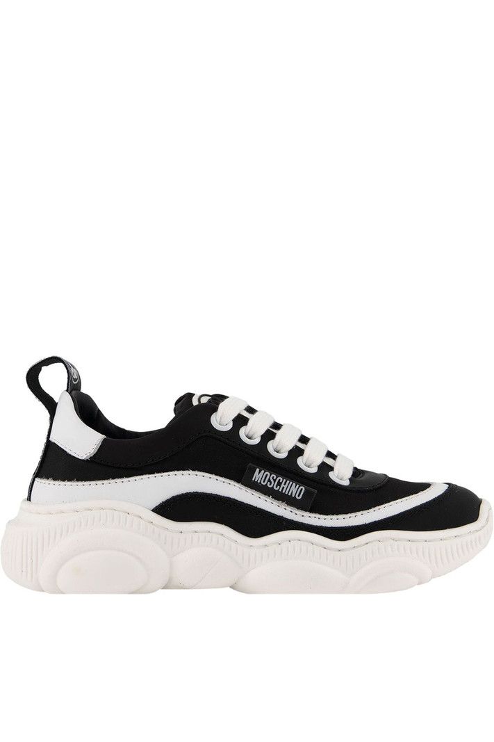 MOSCHINO + Kids Moschino sneaker with wave and logo in Black /White