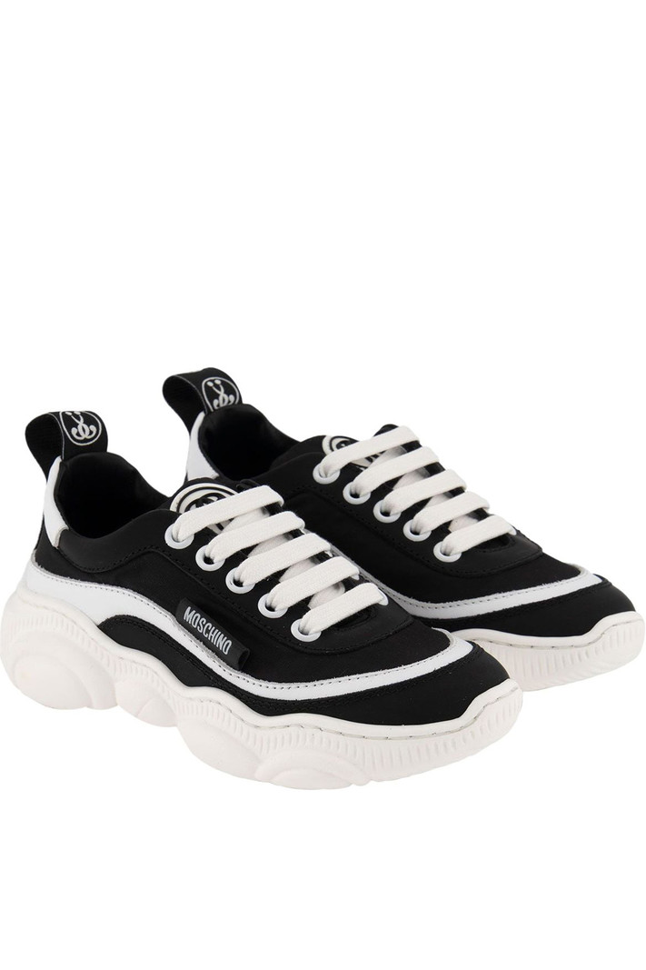 MOSCHINO + Kids Moschino sneaker with wave and logo in Black /White