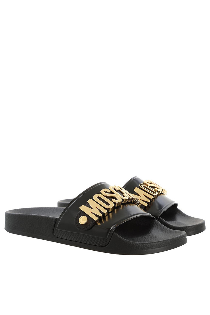 MOSCHINO + Kids Moschino slippers with gold lettering Black