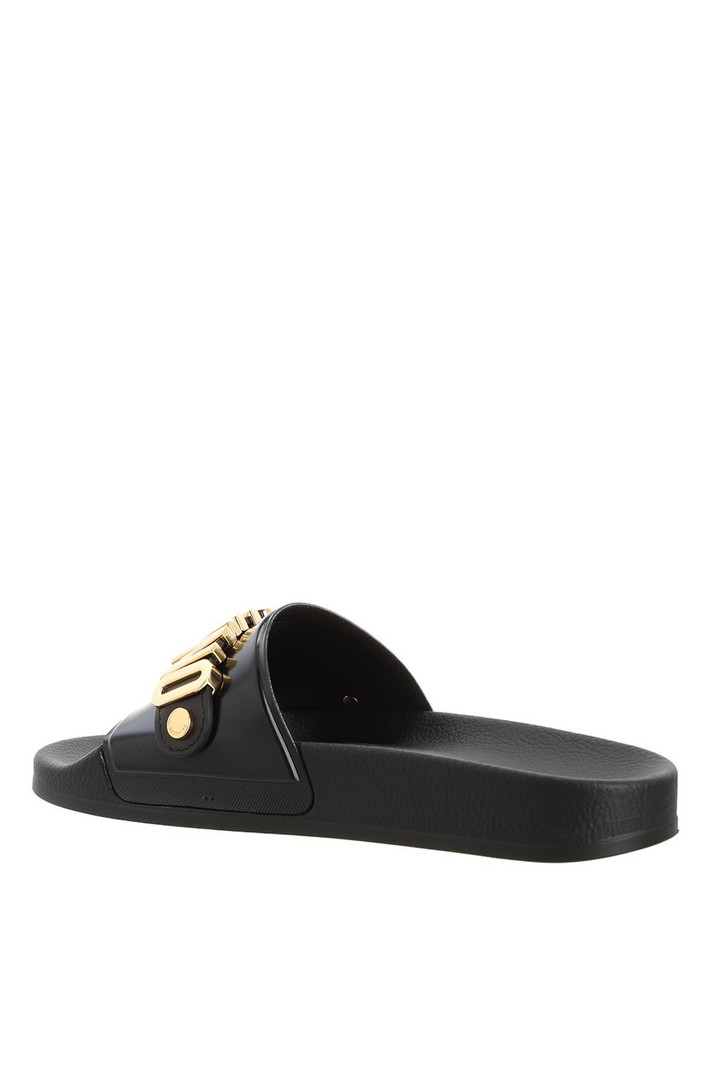 MOSCHINO + Kids Moschino slippers with gold lettering Black