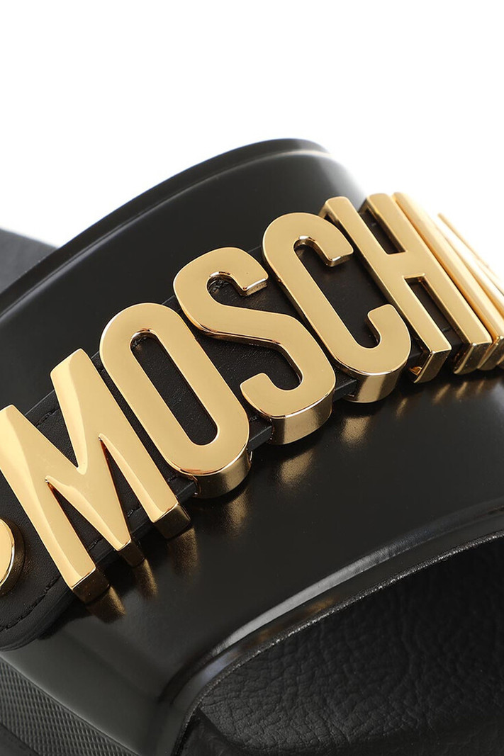 MOSCHINO + Kids Moschino slippers gouden letters erop Zwart ( vallen 1 maat kleiner uit )