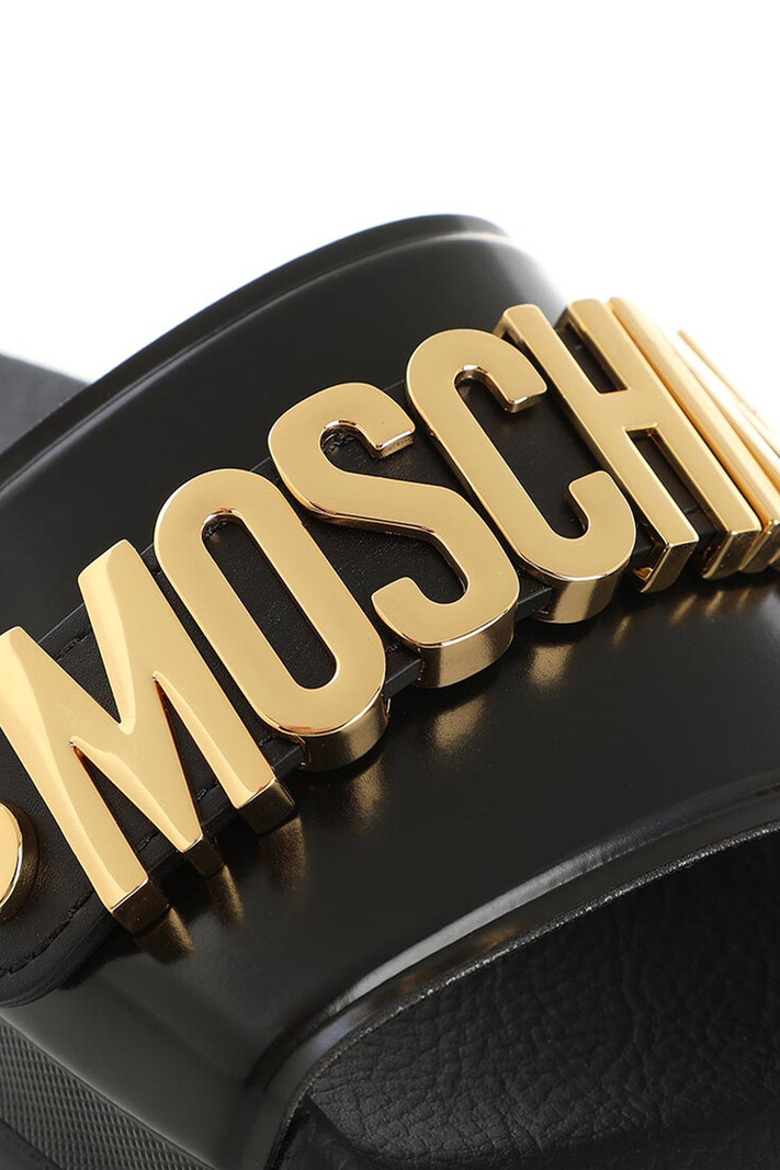 MOSCHINO + Kids Moschino slippers with gold lettering Black