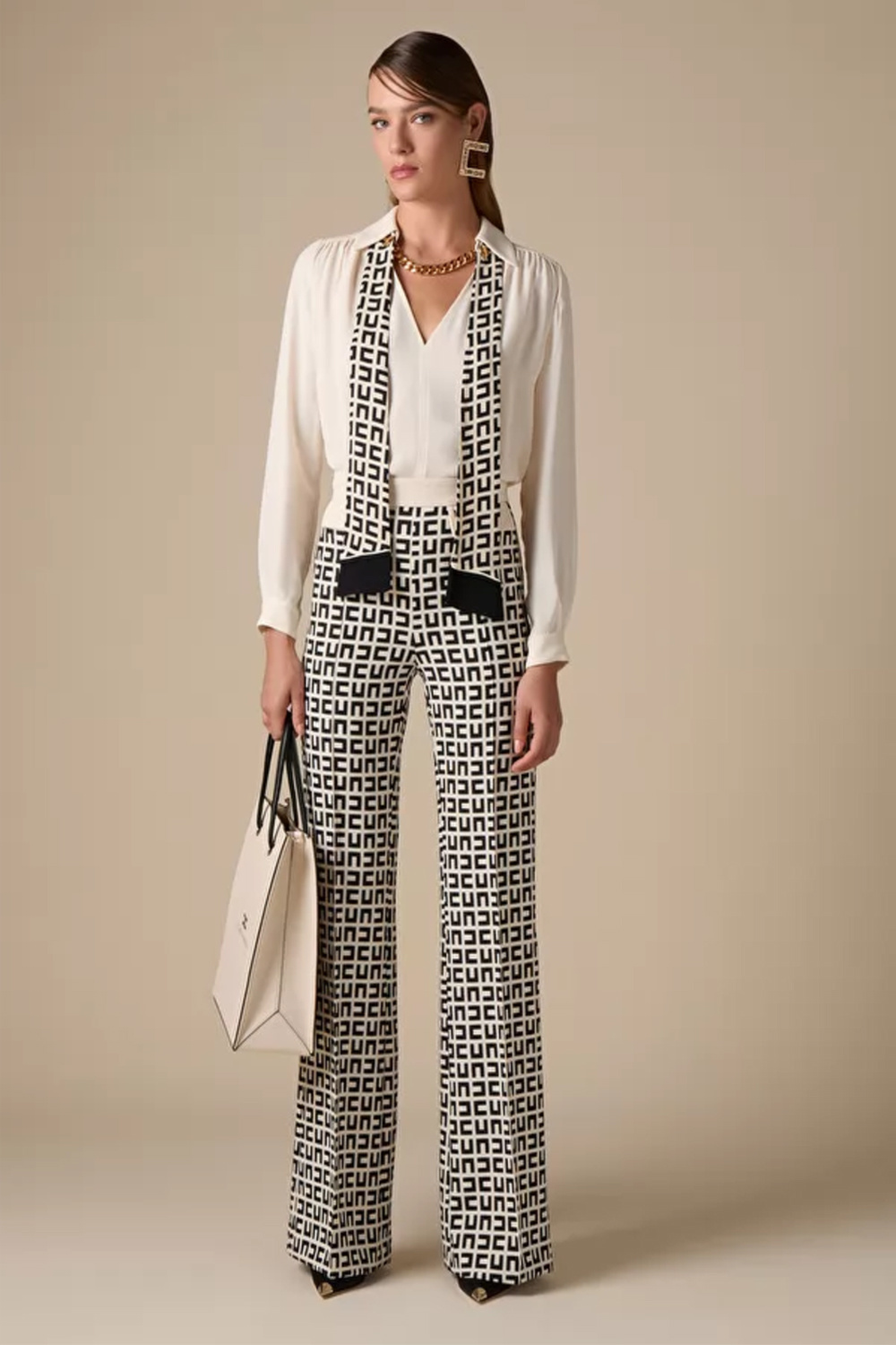 ELISABETTA FRANCHI Elisabetta Franchi trousers with logo White / Black