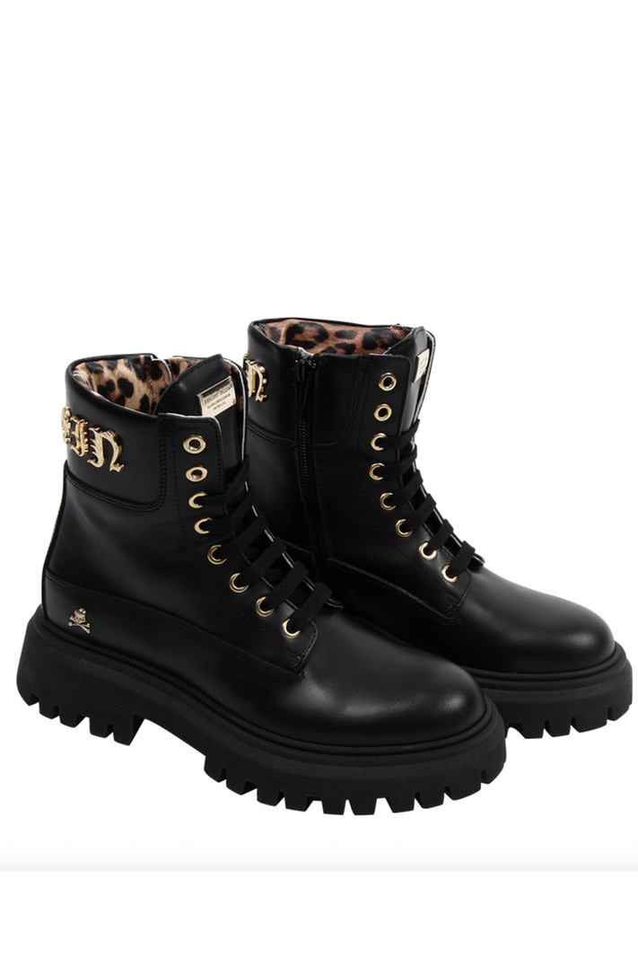 PHILIPP PLEIN Philipp plein biker boots  gouden logo achterzijde  Zwart