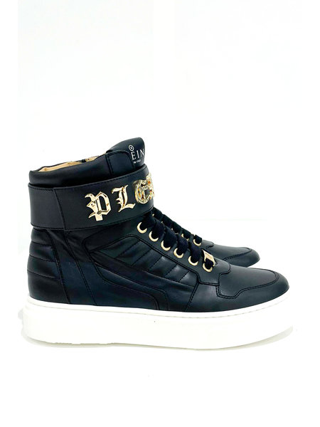 PHILIPP PLEIN Philipp plein high top trainer gold logo Black