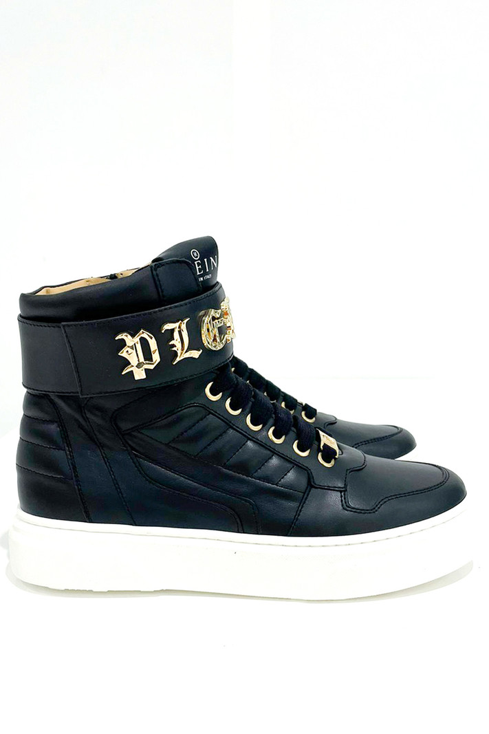 PHILIPP PLEIN Philipp plein high top sneaker gouden logo op klittenband Zwart