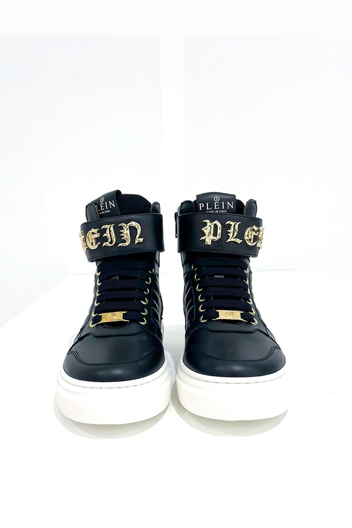 PHILIPP PLEIN Philipp plein high top sneaker gouden logo op klittenband Zwart