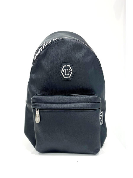 PHILIPP PLEIN Philipp Plein rugzak backpack met logo en zilveren logo-plaat zijkant Zwart