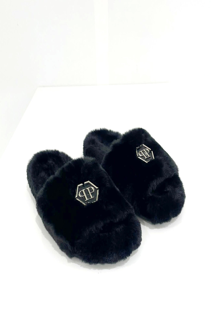 PHILIPP PLEIN Philipp plein slipper / sloffen  met zilver logo Zwart