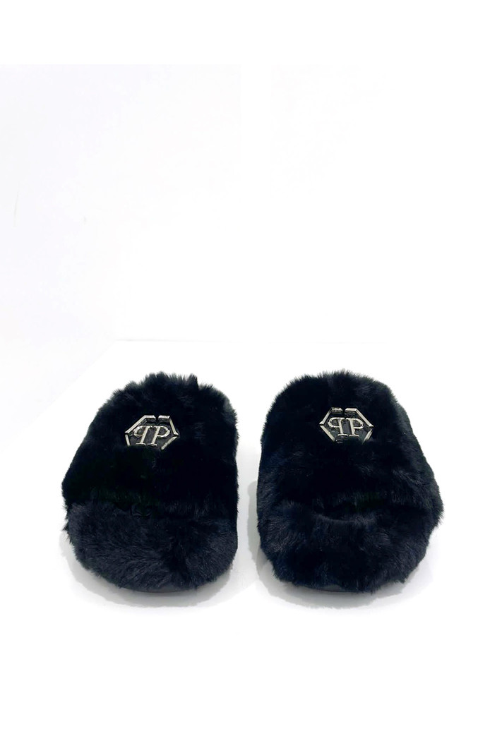 PHILIPP PLEIN Philipp plein slipper / slippers with silver logo Black