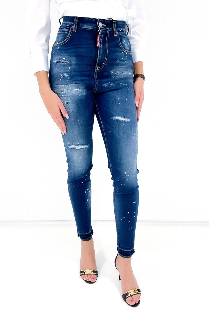 DSQUARED2 Dsquard2 High waist denim met spetters Blauw