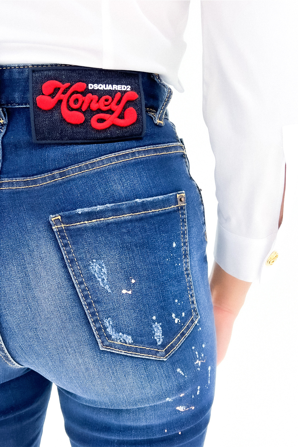 Z (S(UPER SALE Dsquard2 High waist denim met spetters Blauw