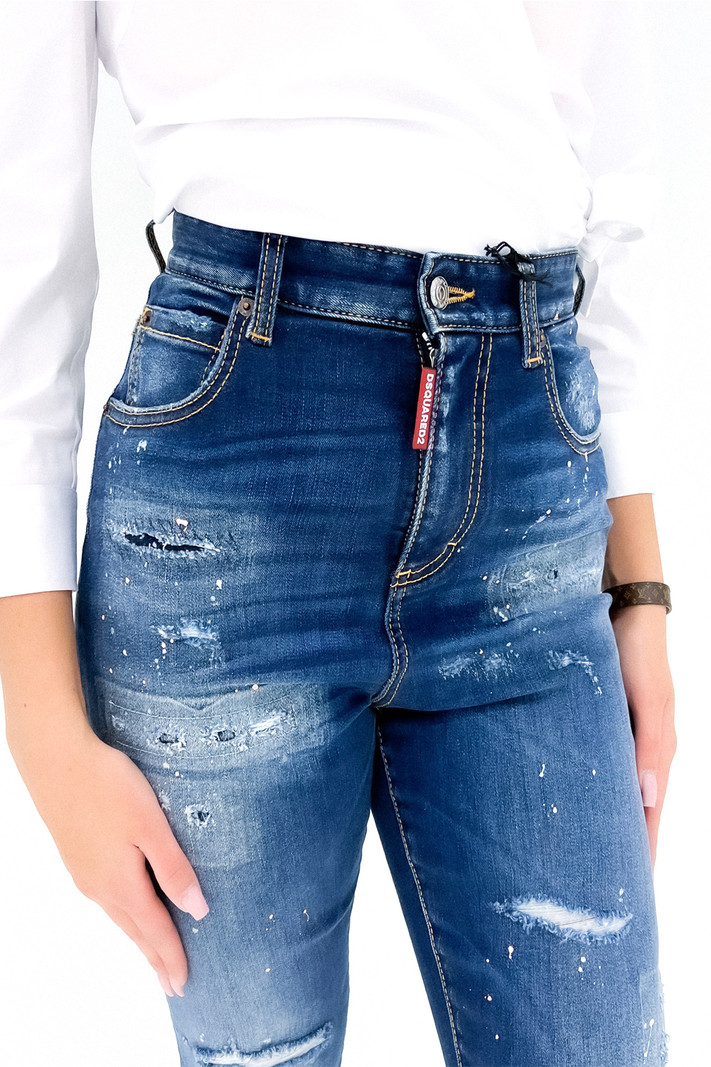 DSQUARED2 Dsquard2 High waist denim met spetters Blauw