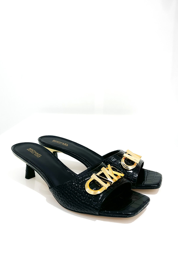 MICHAEL KORS Michael Kors amal kitten  sandaal met hakje gouden logo Zwart