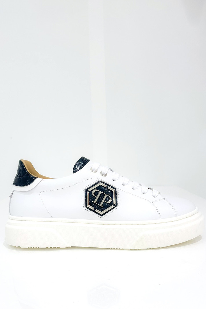 PHILIPP PLEIN Philipp Plein sneaker zilver PP logo en croco details Wit