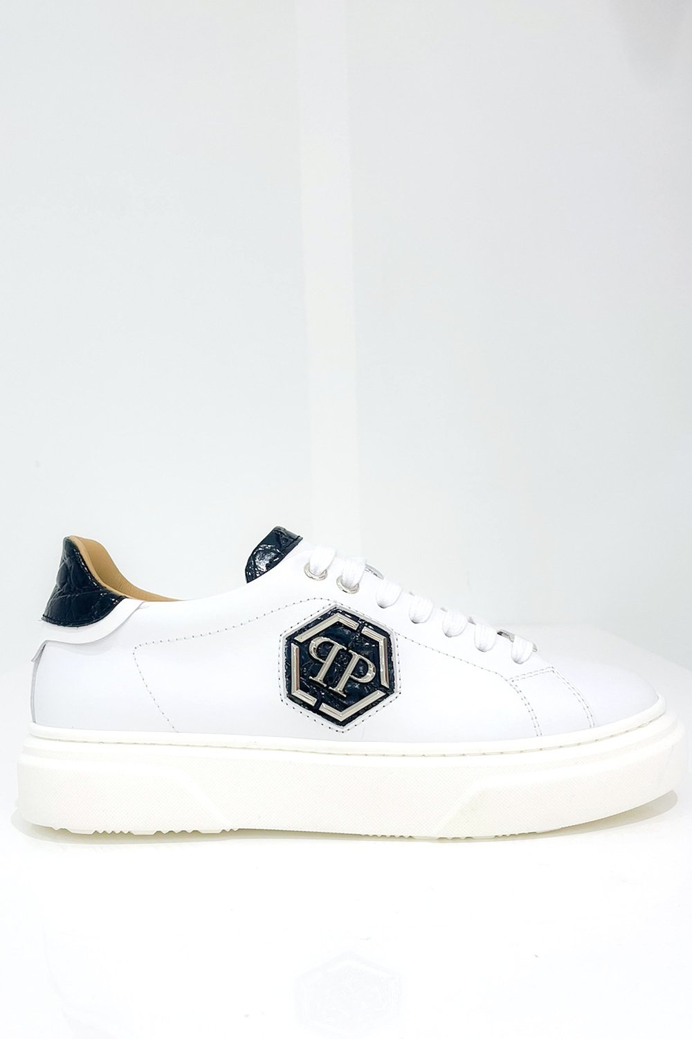 Verbinding Bewust worden wastafel Philipp Plein sneaker zilver PP logo en croco details Wit - Dresscode