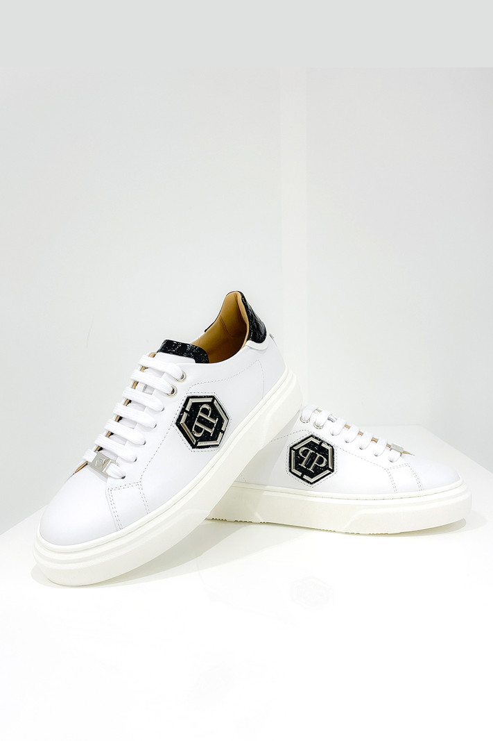 PHILIPP PLEIN Philipp Plein sneaker silver PP logo and croco details White