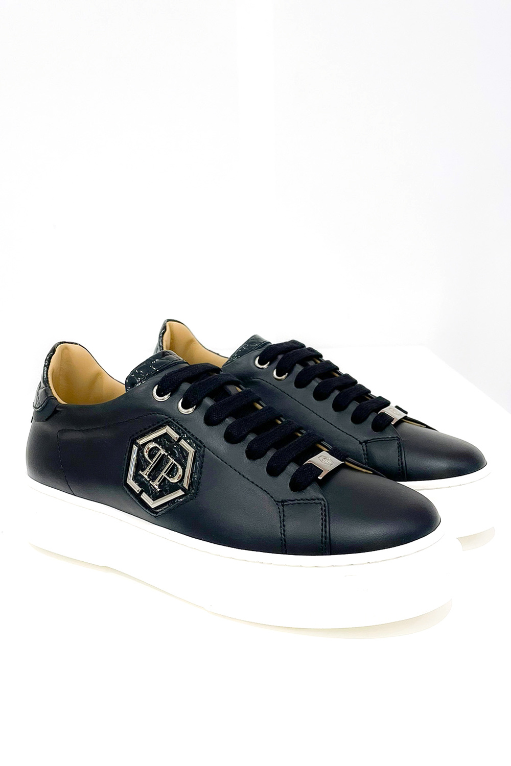 Philipp Plein sneaker zilver PP logo en croco details ZWART - Dresscode