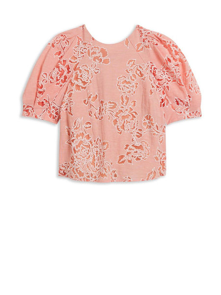 TED BAKER Ted Baker Ted Meliiha puff sleeve boxy top  flowers zalm Roze