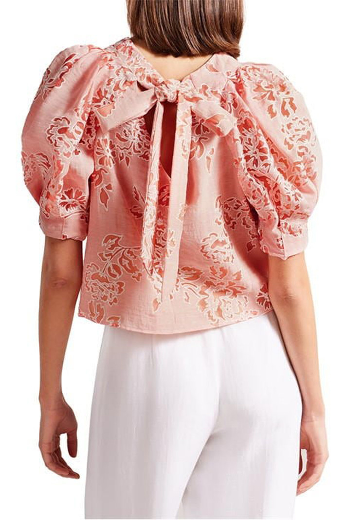 TED BAKER Ted Baker Ted Meliiha puff sleeve boxy top floral salmon Pink