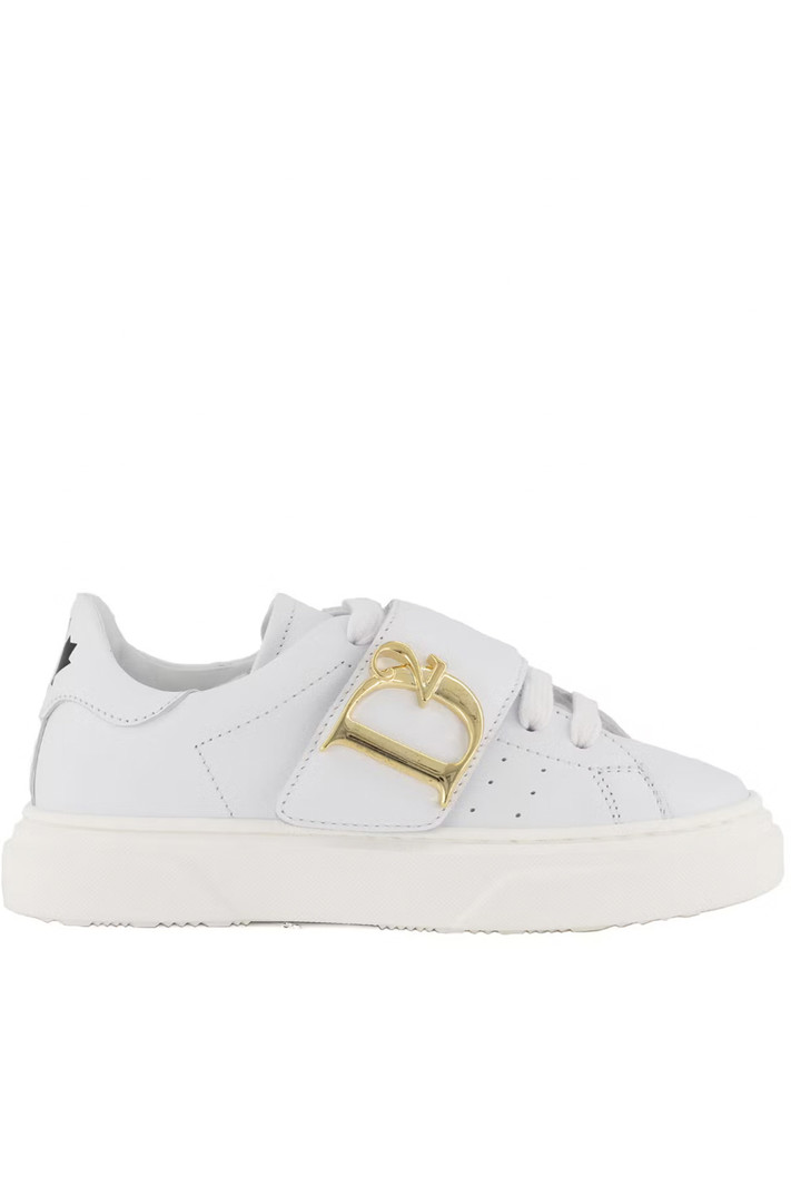 DSQUARED2 Dsquared2 statement trainers with gold D2 logo and white sole White