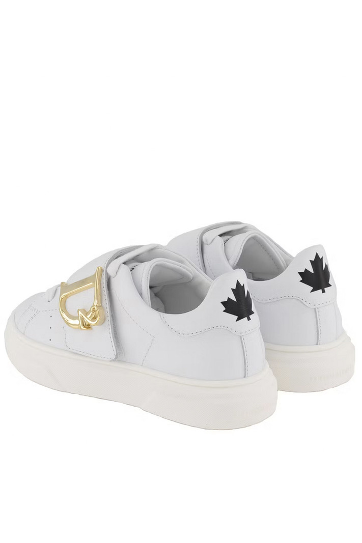 DSQUARED2 Dsquared2 statement trainers with gold D2 logo and white sole White