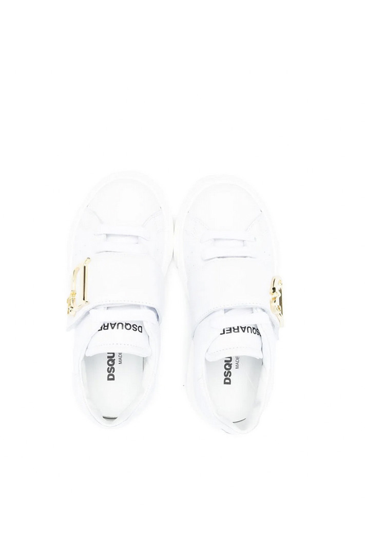 Dsquared2 KIDS sneakers met gouden D en witte zool Wit Dresscode