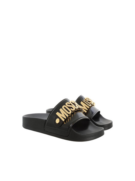 MOSCHINO + Kids Moschino KIDS flip-flops gold letters Black