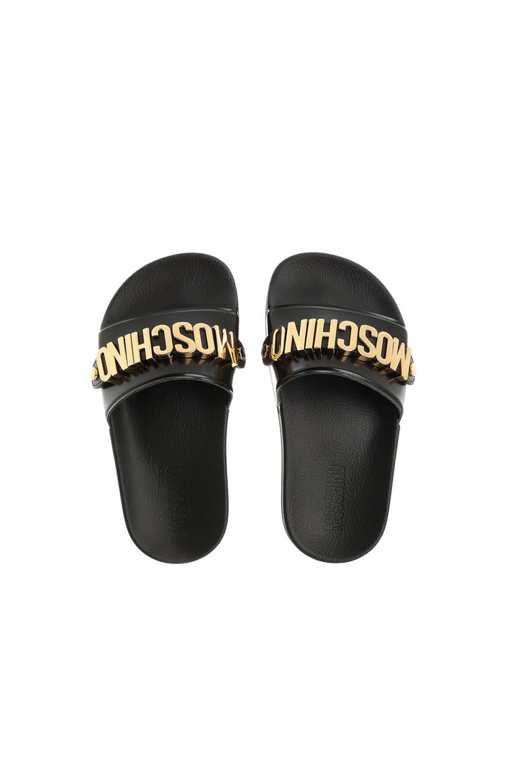 MOSCHINO + Kids Moschino unisex KIDS slippers gouden letters Zwart