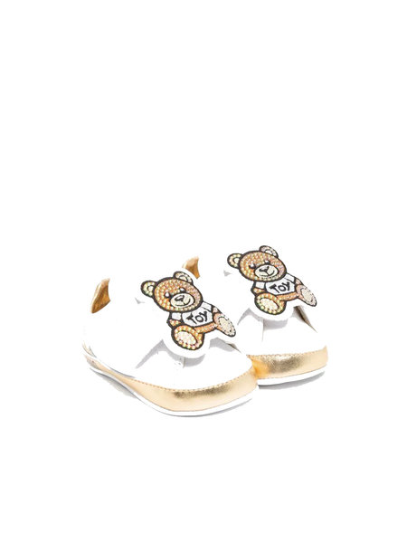 MOSCHINO + Kids Moschino unisex baby shoe with glitter and gold White